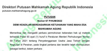Putusan Mahkamah Agung Republik Indonesia No. 67 P/HUM/2022